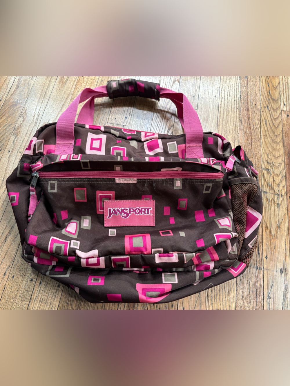 Jansport Brown CarryOn with Pink Geometric Print
